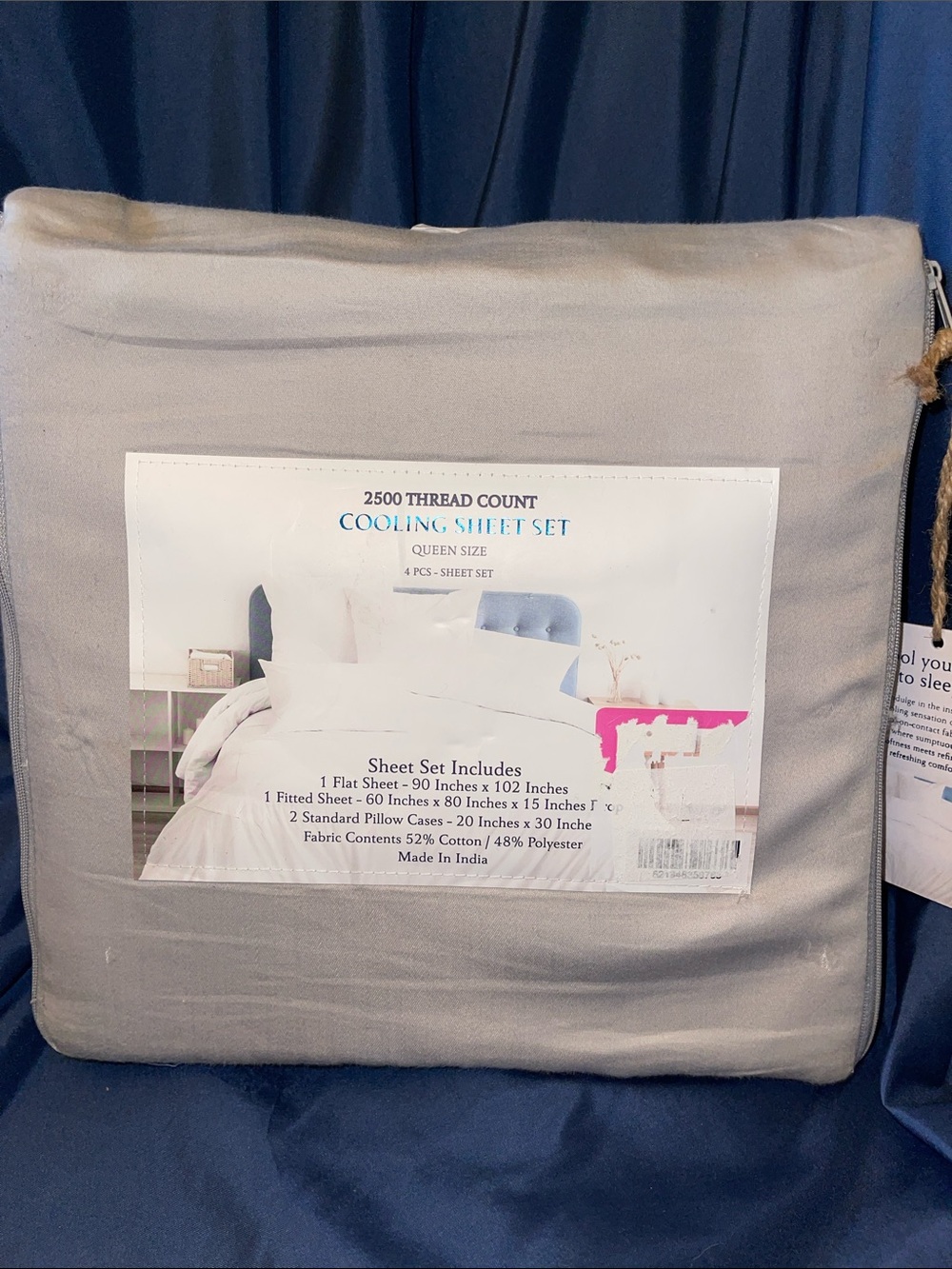 2500 Thread Count Cooling Sheet Set - Light Gray Queen Size